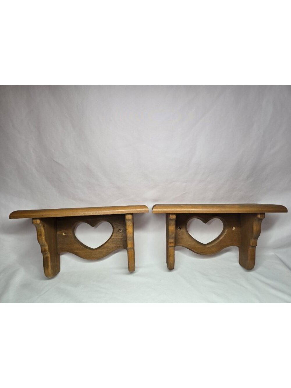 Set Of 2 Solid Wood Heart Wall Shelf Rustic Farmhouse Cottagecore Country Decor